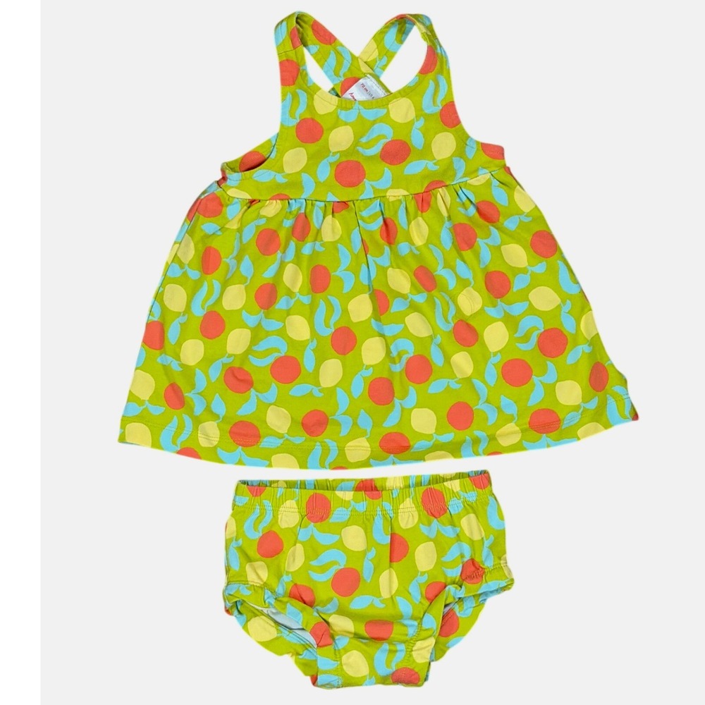 Hanna Andersson Baby Dress Set Fruit Print 6-12M Green Summer Citrus Sun Dress